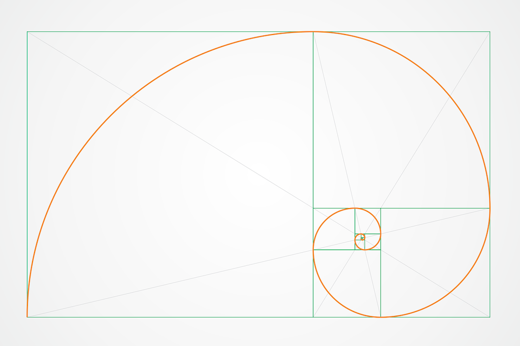 Sketch of the fibonacci golden spiral with orange and turquoise lines