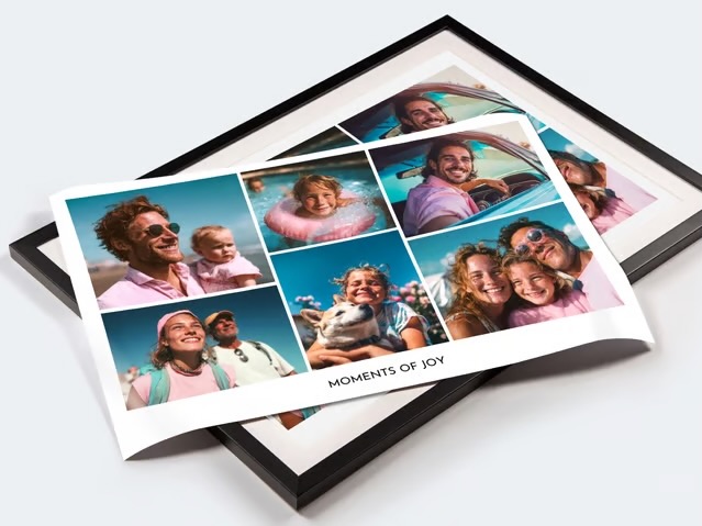 Photo collage with different family photos and the text "moments of joy"